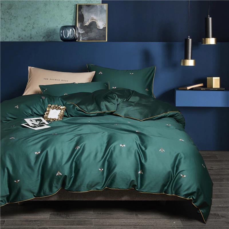 Bee Green Duvet Cover Set (Long-staple Sateen Cotton) SEPHIRA Queen