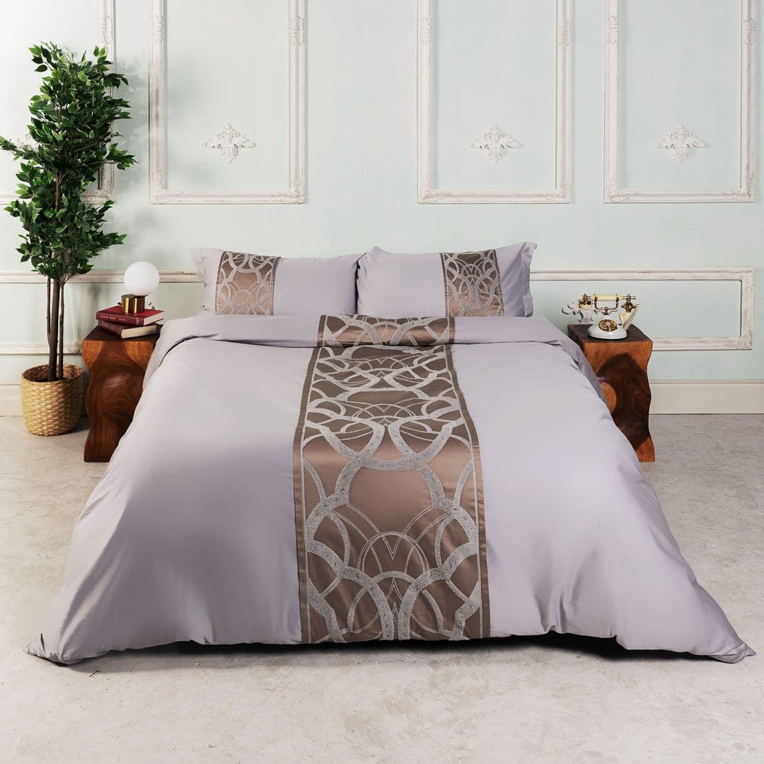 Chain of Luxury Grey Duvet Cover Set (Long-staple Sateen Cotton) SEPHIRA Queen 4 Piece