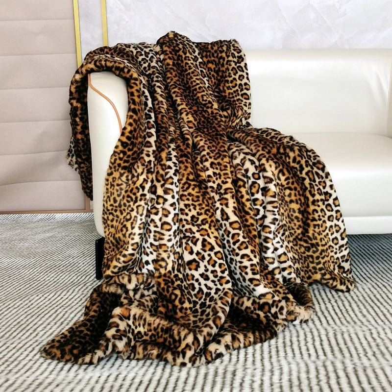 Fine Leopard Faux-Fur Blanket Throw SEPHIRA Large (60x79 inches) Brown