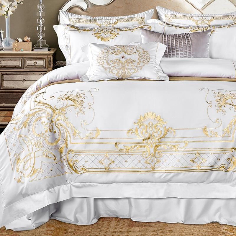 Ivy Gold Forest White and Gold Duvet Cover Set (Long-staple Sateen Cotton) SEPHIRA