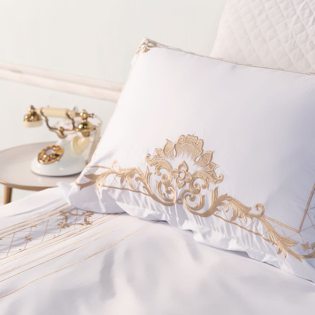 Ivy Gold Forest White and Gold Duvet Cover Set (Long-staple Sateen Cotton) SEPHIRA