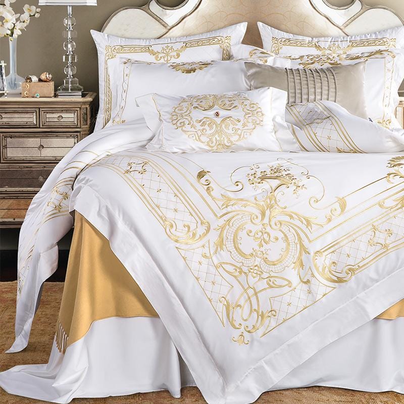 Ivy Gold Forest White and Gold Duvet Cover Set (Long-staple Sateen Cotton) SEPHIRA