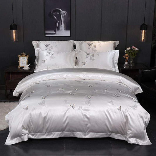 Platinum Falls Off White Duvet Cover Set (Long-staple Sateen Cotton) SEPHIRA