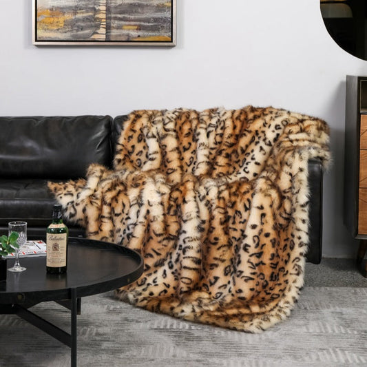 Plush Leopard Faux-Fur Blanket Throw Blankets SEPHIRA Brown Large (60x79 inches)